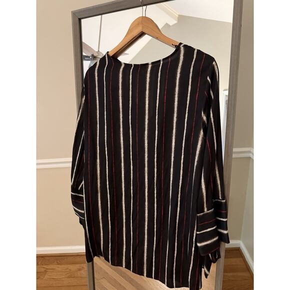 H by Halston Blouse Black Striped V Neck Long Sleeve Flare Cuffs Size XL Silky - Picture 2 of 4